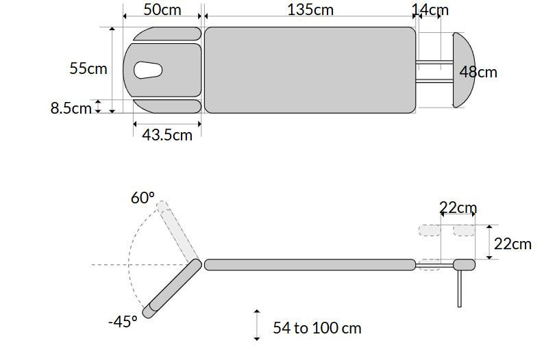 Miniatyrbilde: Behandlingsbenk elektrisk 2-7delt med198x56cm (54-100 cm regulerbar)
