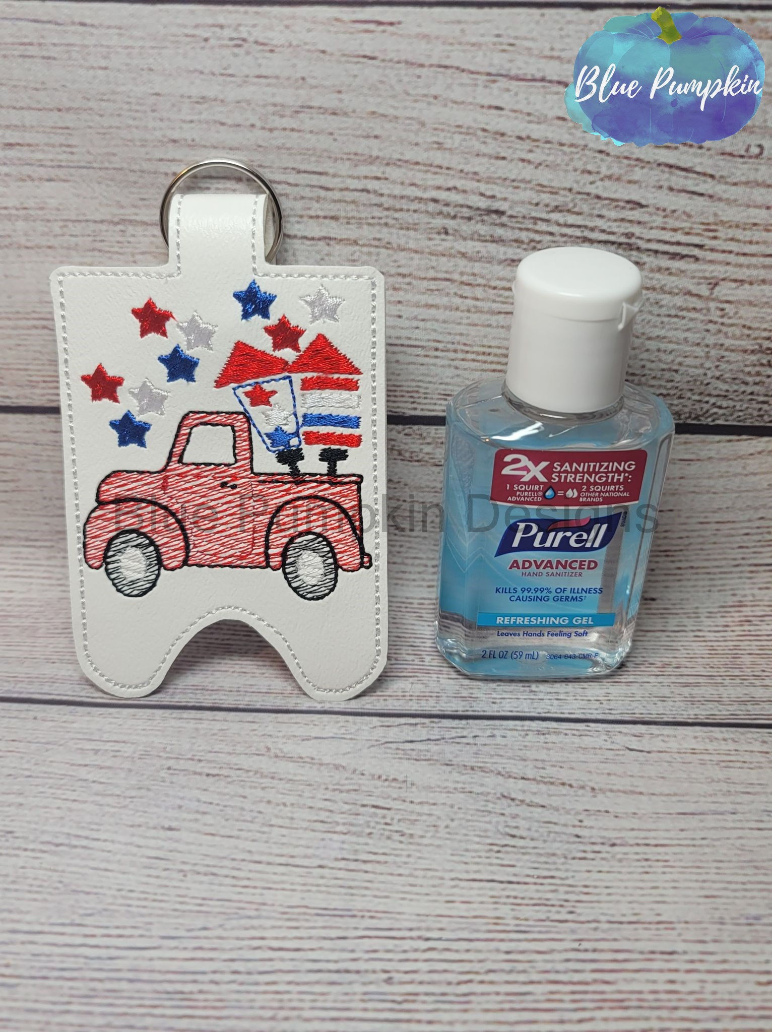 Red Truck with Fireworks 2oz Hand Sanitizer Holder