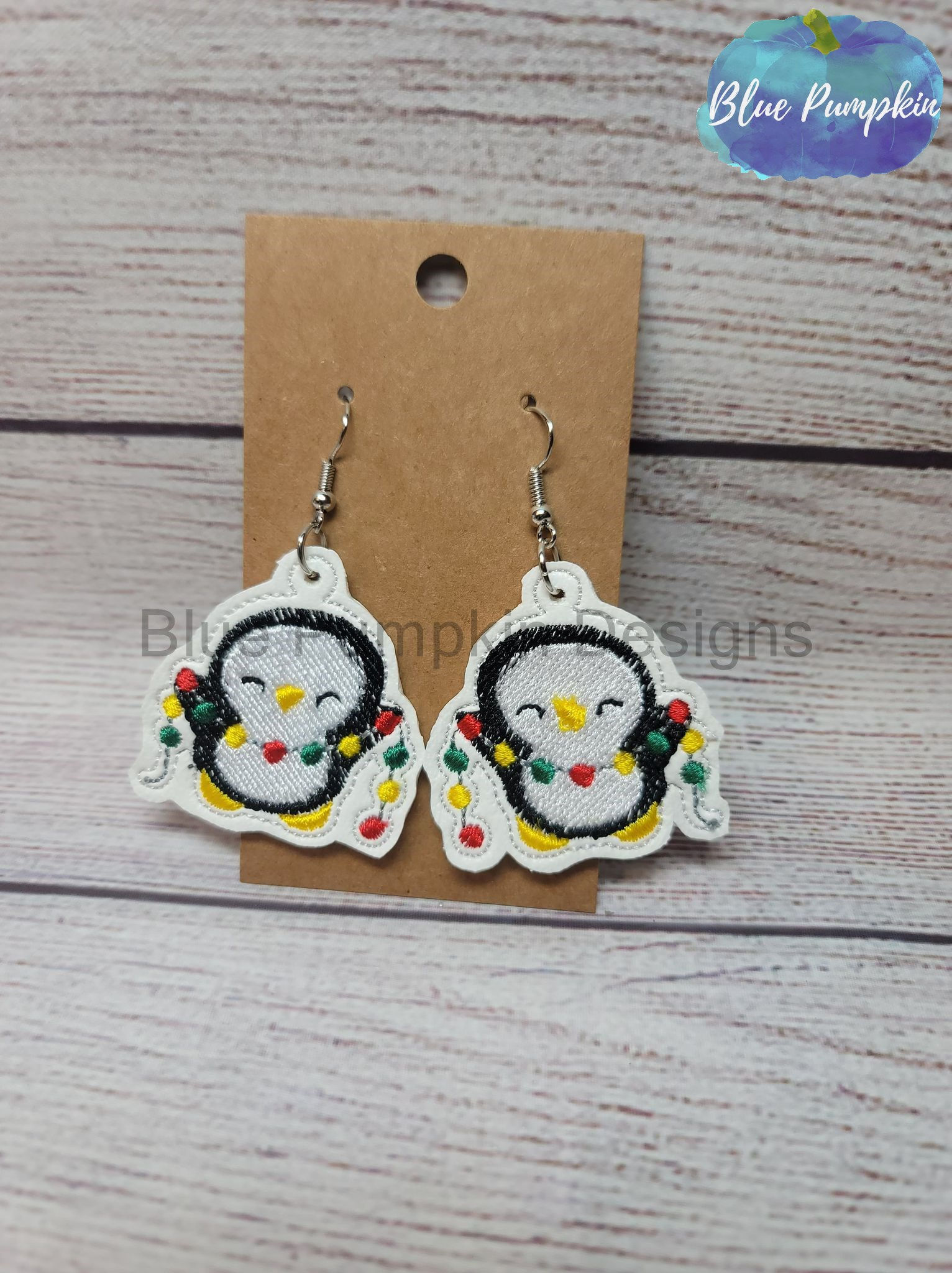 Penguin w Christmas Lights Earrings