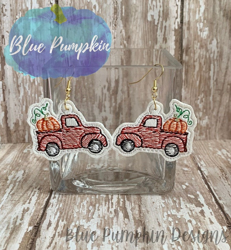 Red Truck w Pumpkins Earrings
