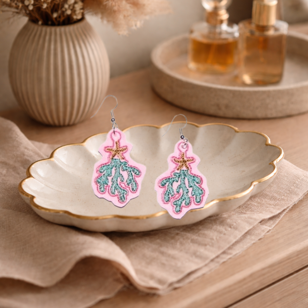 Coral w Starfish Earrings