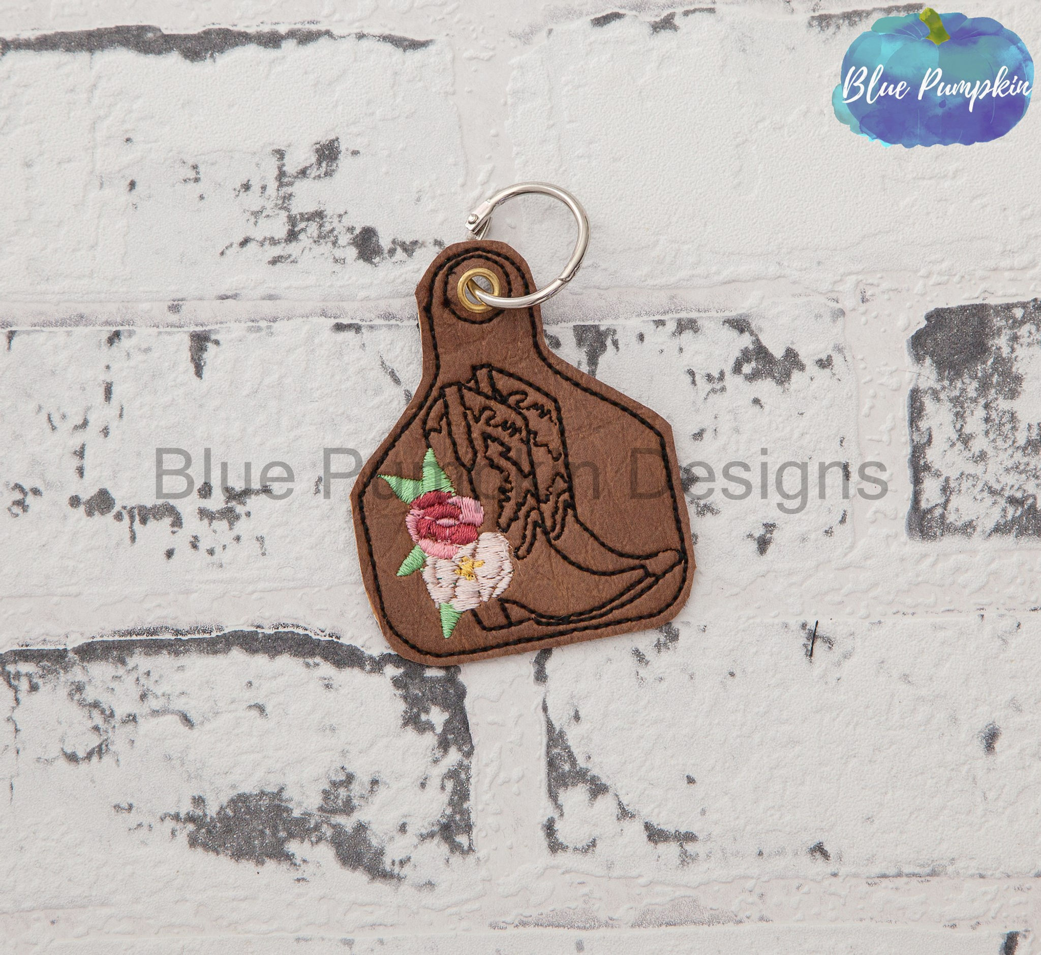 Cowboy Boots w Flowers Key Fob