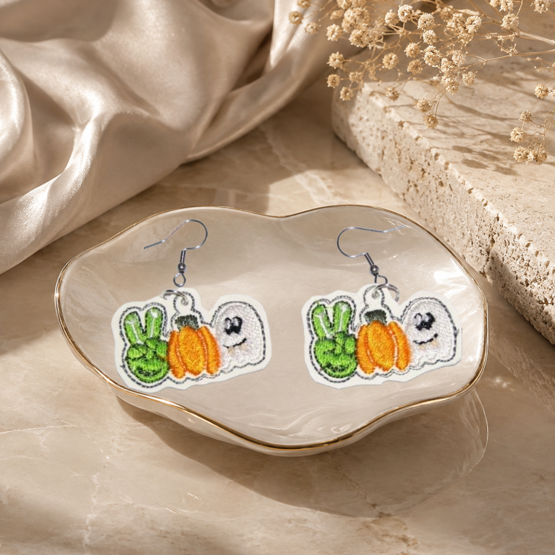 Peace Pumpkin Ghost Earrings