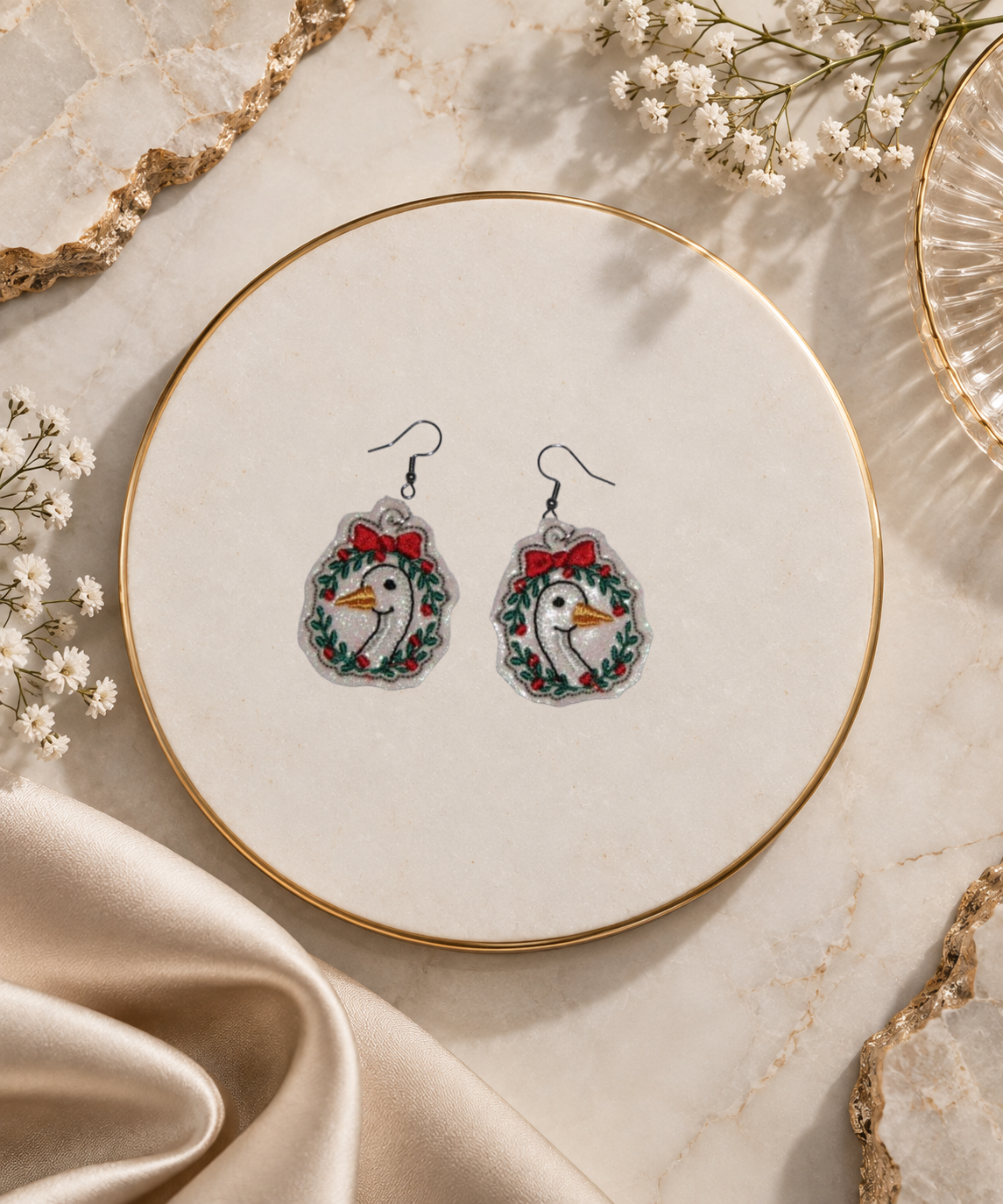 Goose in Wreath Earrings