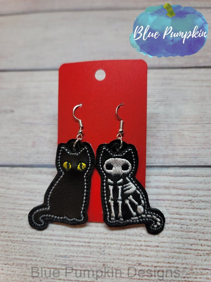 Black Cat and Skeleton Earrings