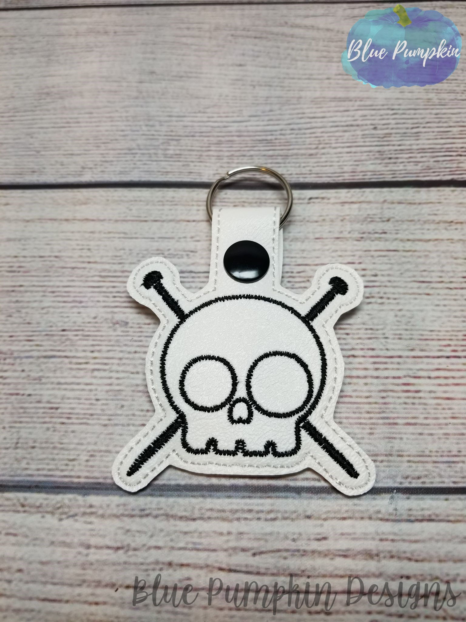 Knitting Needle Skull Key Fob