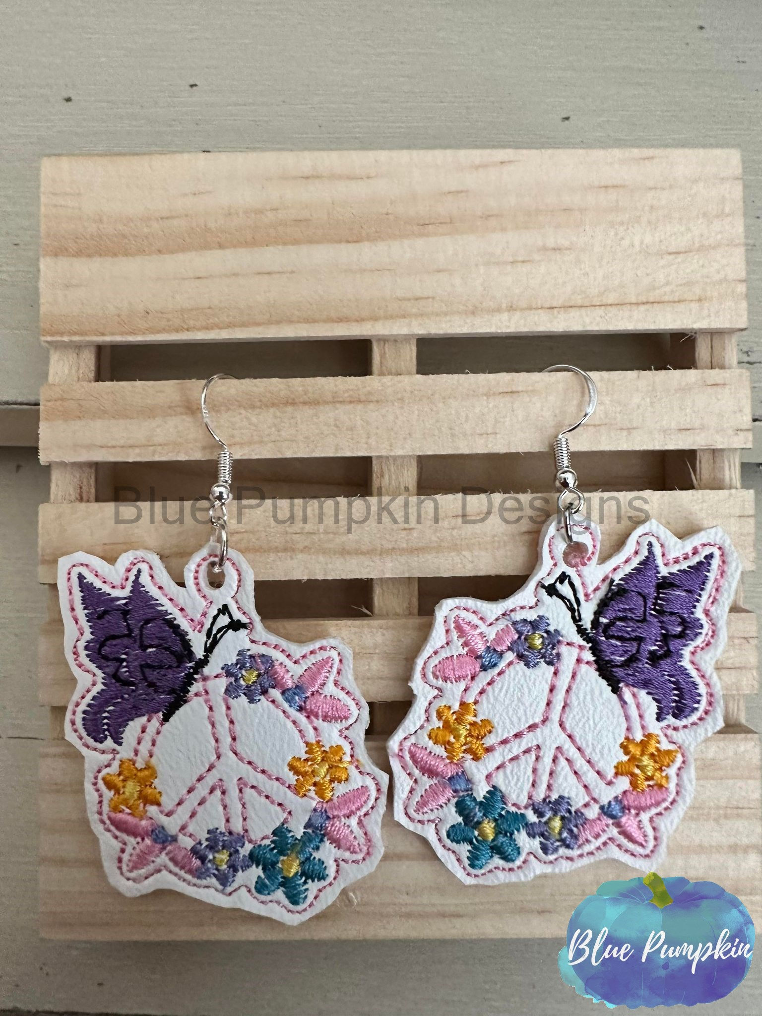 Peace w Flower Earrings