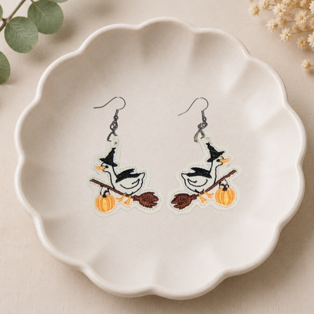 Flying Witch Goose Earrings