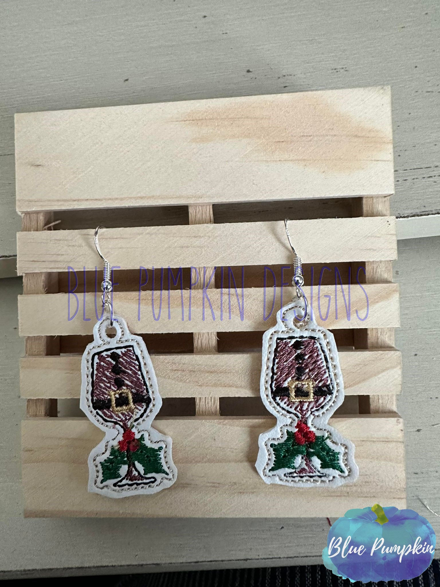 Red Wine Glass Santa Earrings