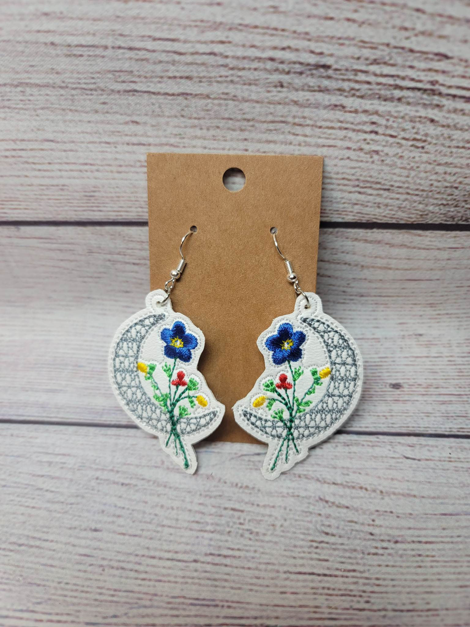 Moon w Flowers Earrings