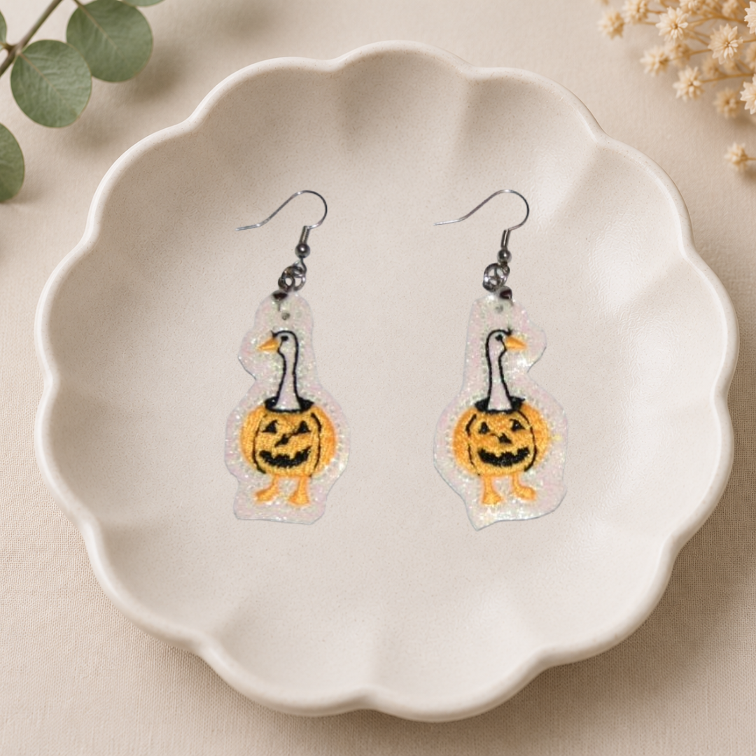 Goose in Jack O Lantern Earrings