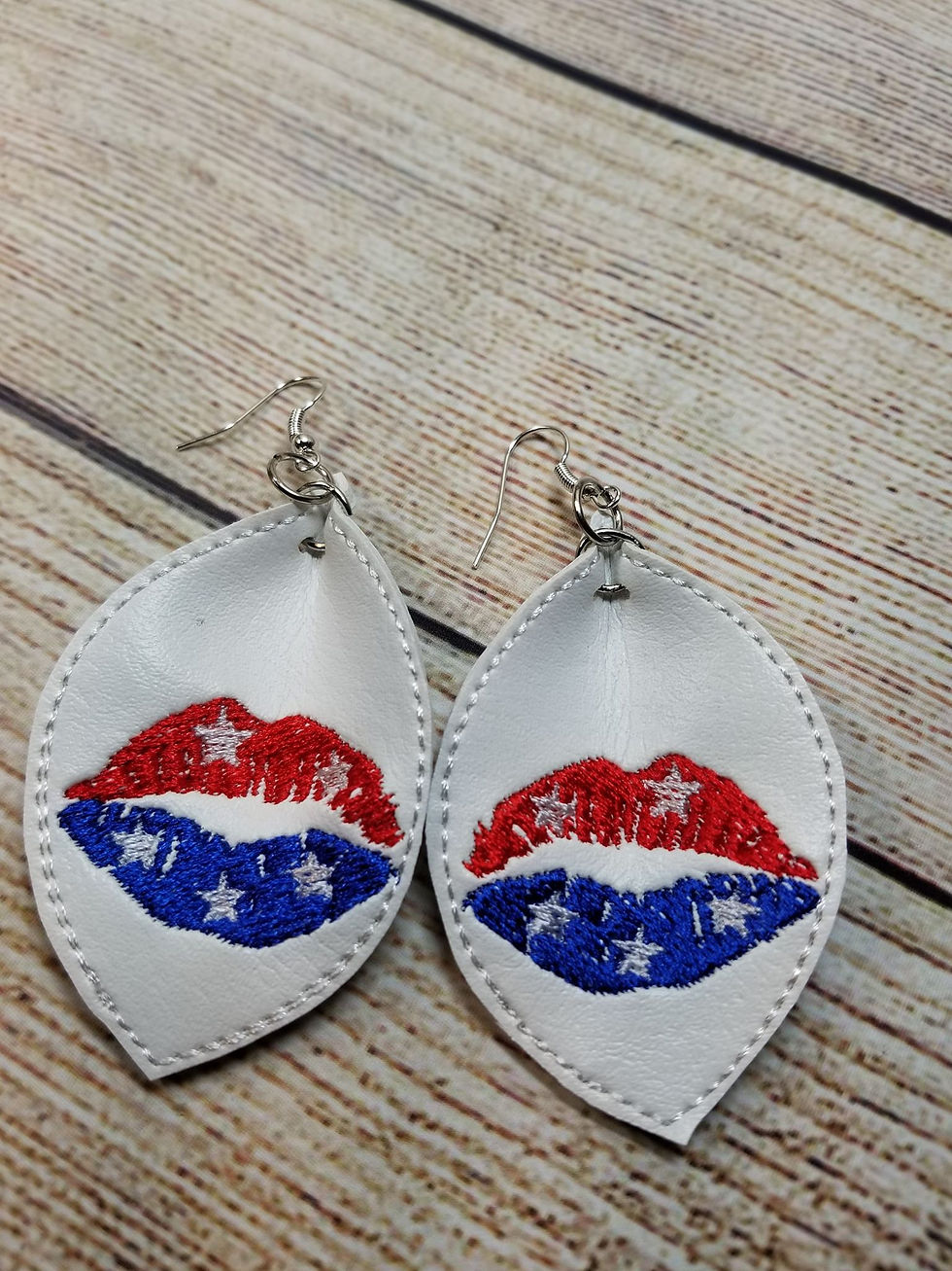 Thumbnail: Pointed Oval w/ RWB Lips Earrings