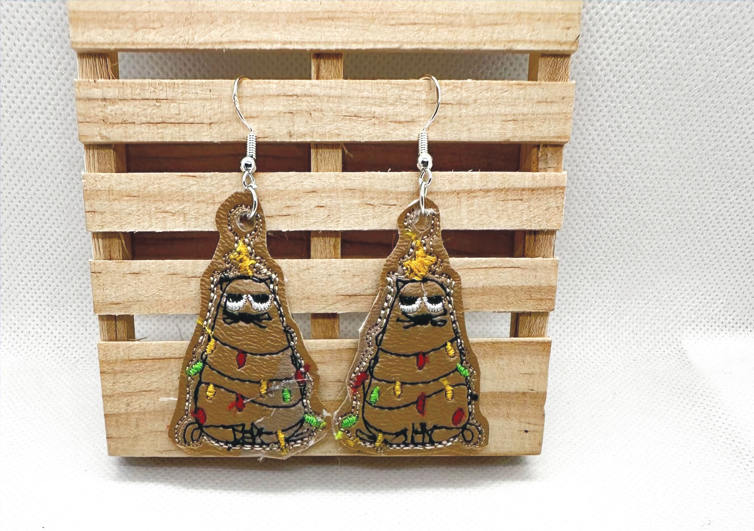Grumpy Cat Christmas Tree Earrings