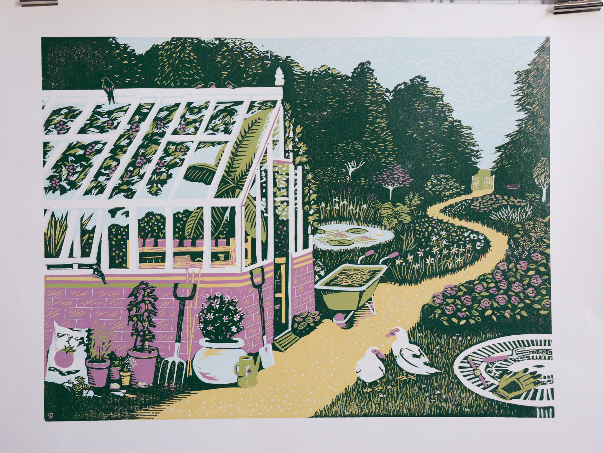 The Gardeners - Reduction Linocut Print