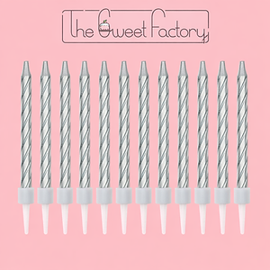 Silver Candles with Holder - 10 Pack