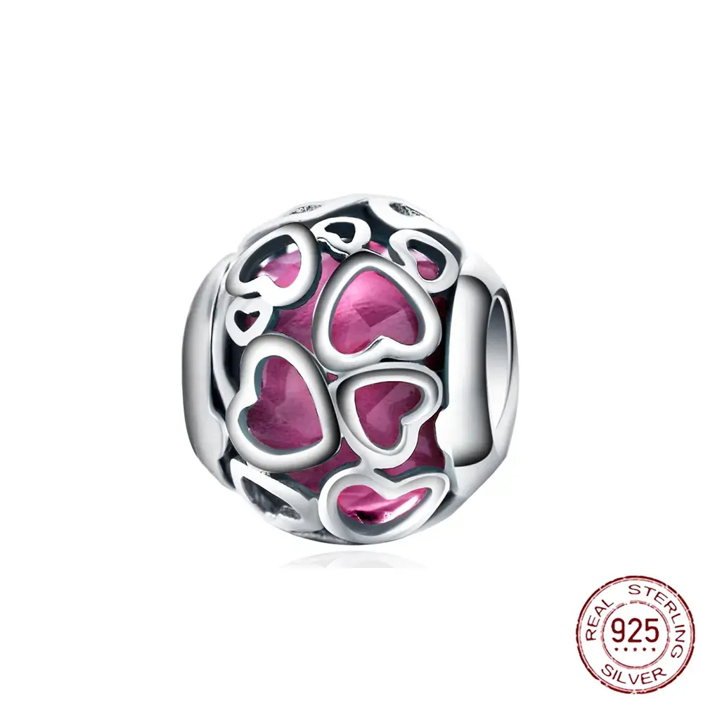 Silver Hearts with Pink Inside
