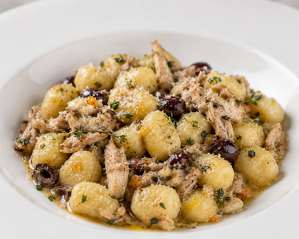Gnocchi di Patate Rivisitati con Ragù Bianco di Coniglio e Olive Taggiasche (Italian Roasted Potato Gnocchi)