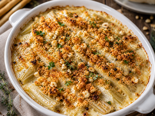Cardi Gratinati con Fonduta di Castelmagno e Grissini Torinesi (Italian Cardoon Gratin with Turin Breadsticks)