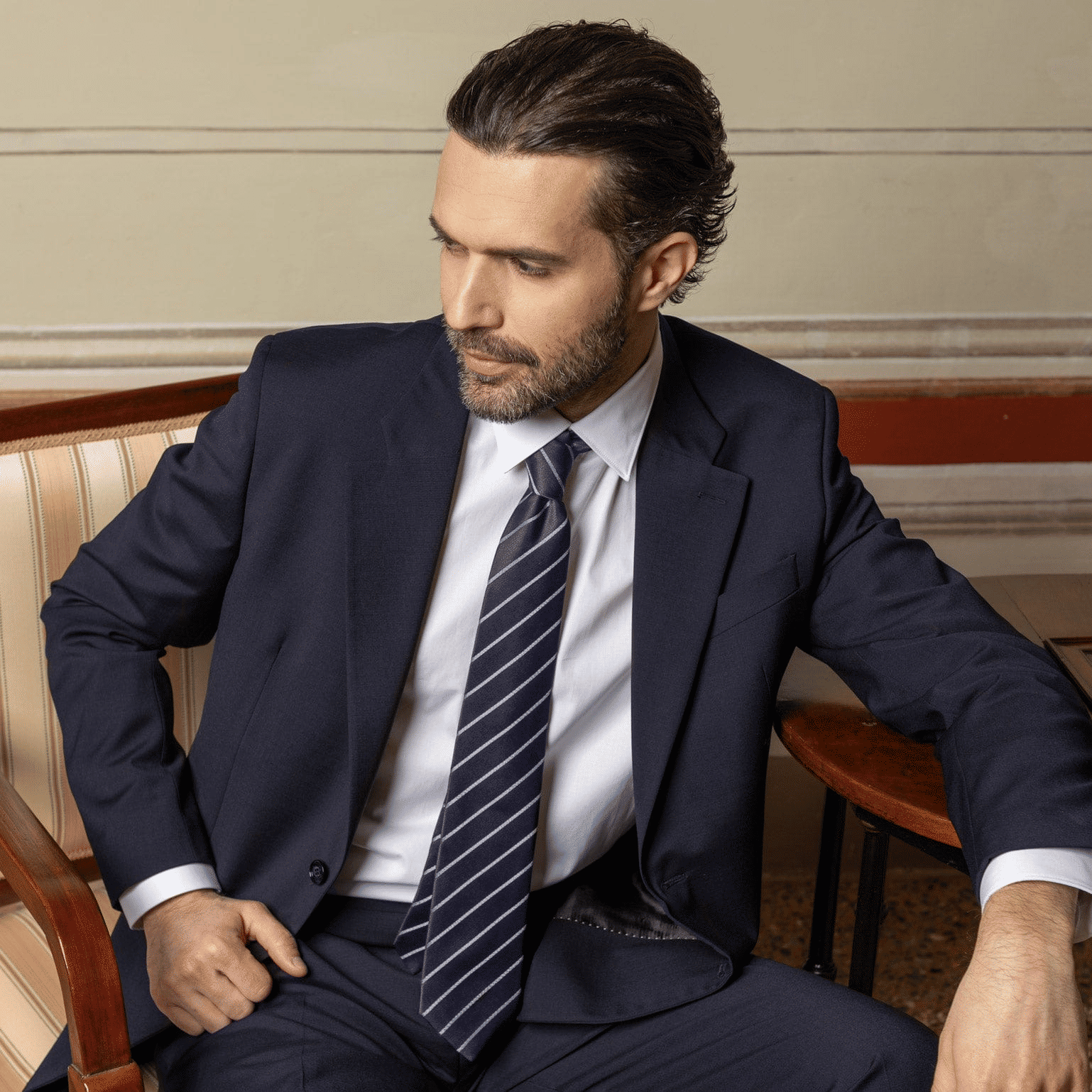 Esino - Silk Jacquard Tie - Midnight Blue and Silver