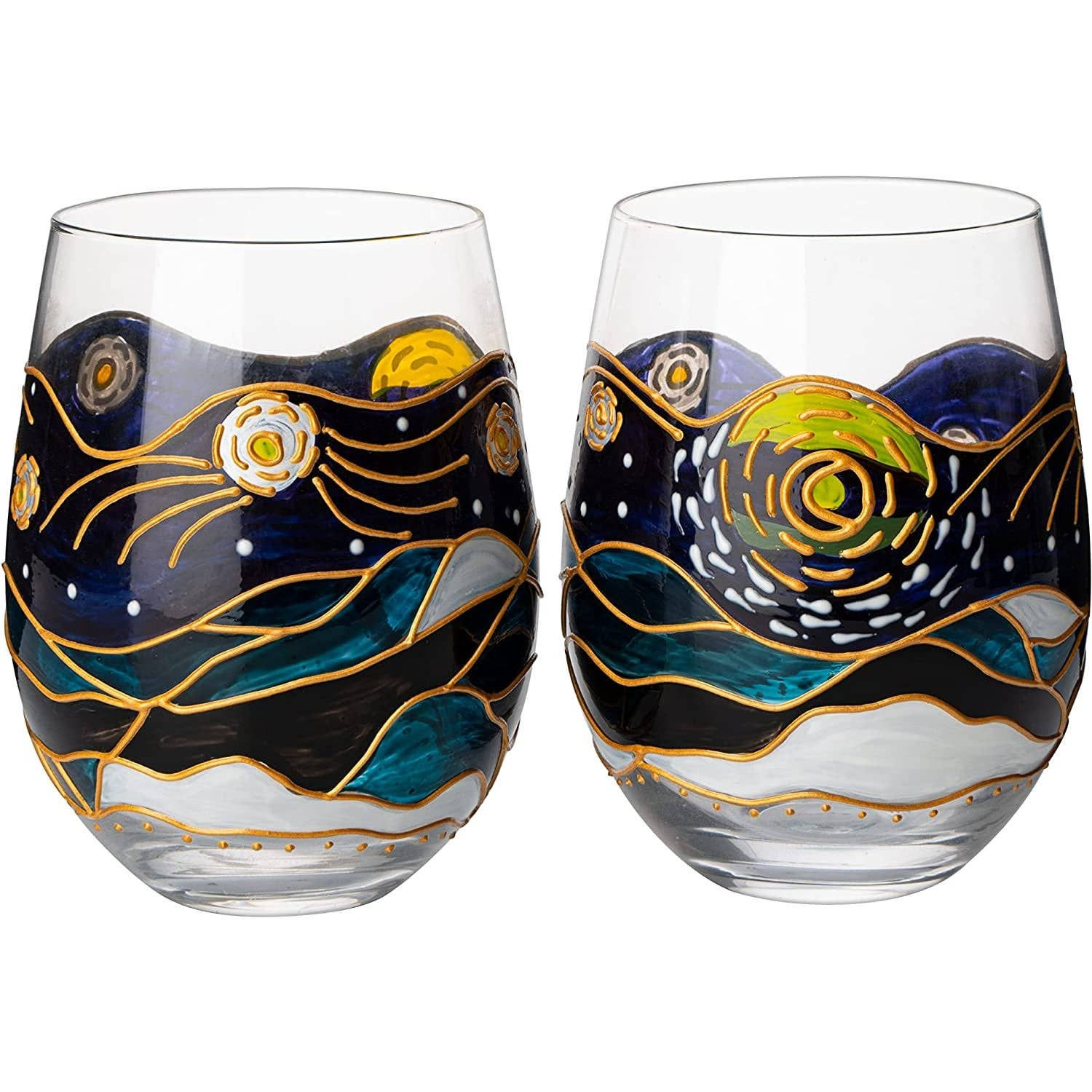 Van Gogh Artisanal Hand Painted Glasses - Set of 2