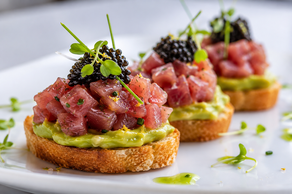 Crostino con Tartare di Tonno Rosso, Avocado, Lime e Caviale (Italian Bluefin Tuna Tartare Crostino with Avocado, Lime and Caviar)