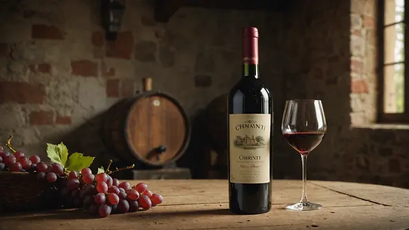 Chianti Wine Bottle in a Rustic Setting
