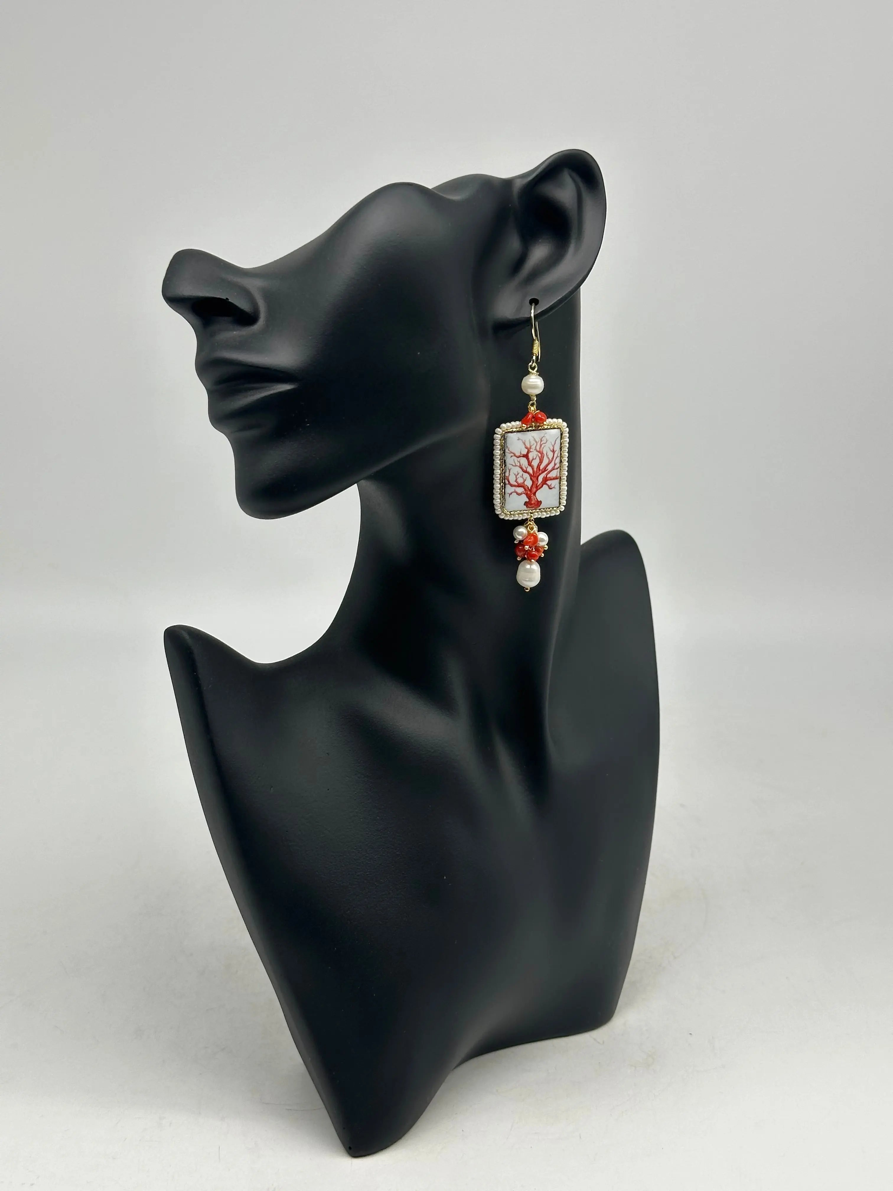 Caltagirone Ceramic Tile Drop Earrings with White Pearl Frame