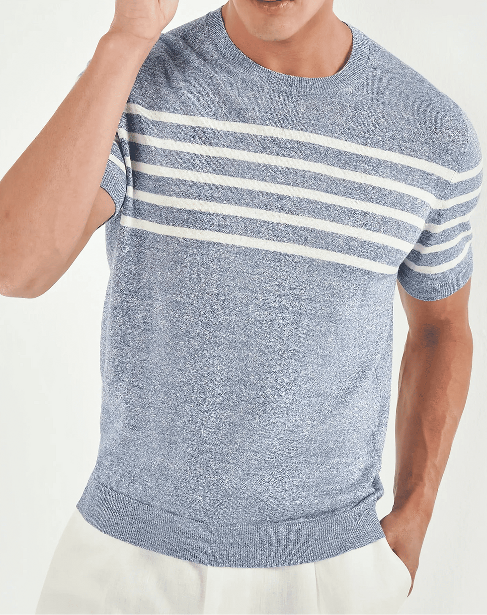 Thumbnail: Striped Linen T-Shirt - Blue