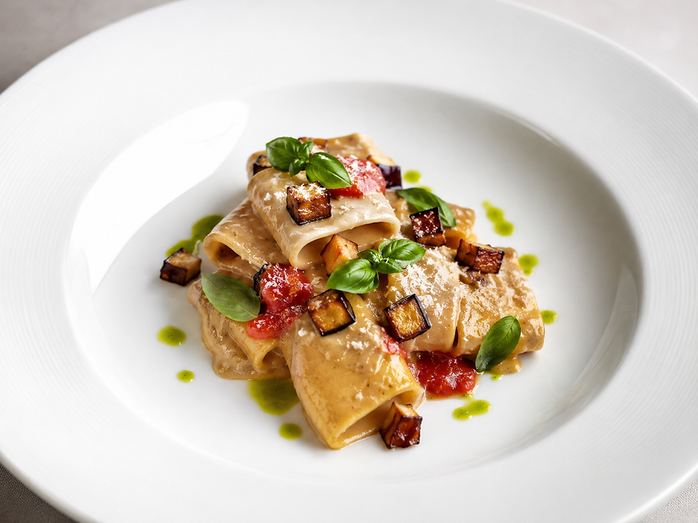 Paccheri alla Norma Rivisitata (Modern Italian Sicilian Paccheri alla Norma)