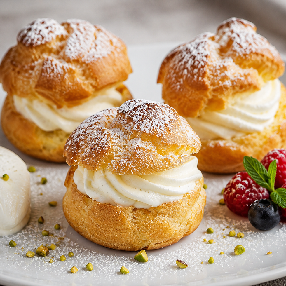 Bignè Farciti con Crema di Ricotta e Vaniglia (Italian Cream Puffs with Ricotta and Vanilla Cream)