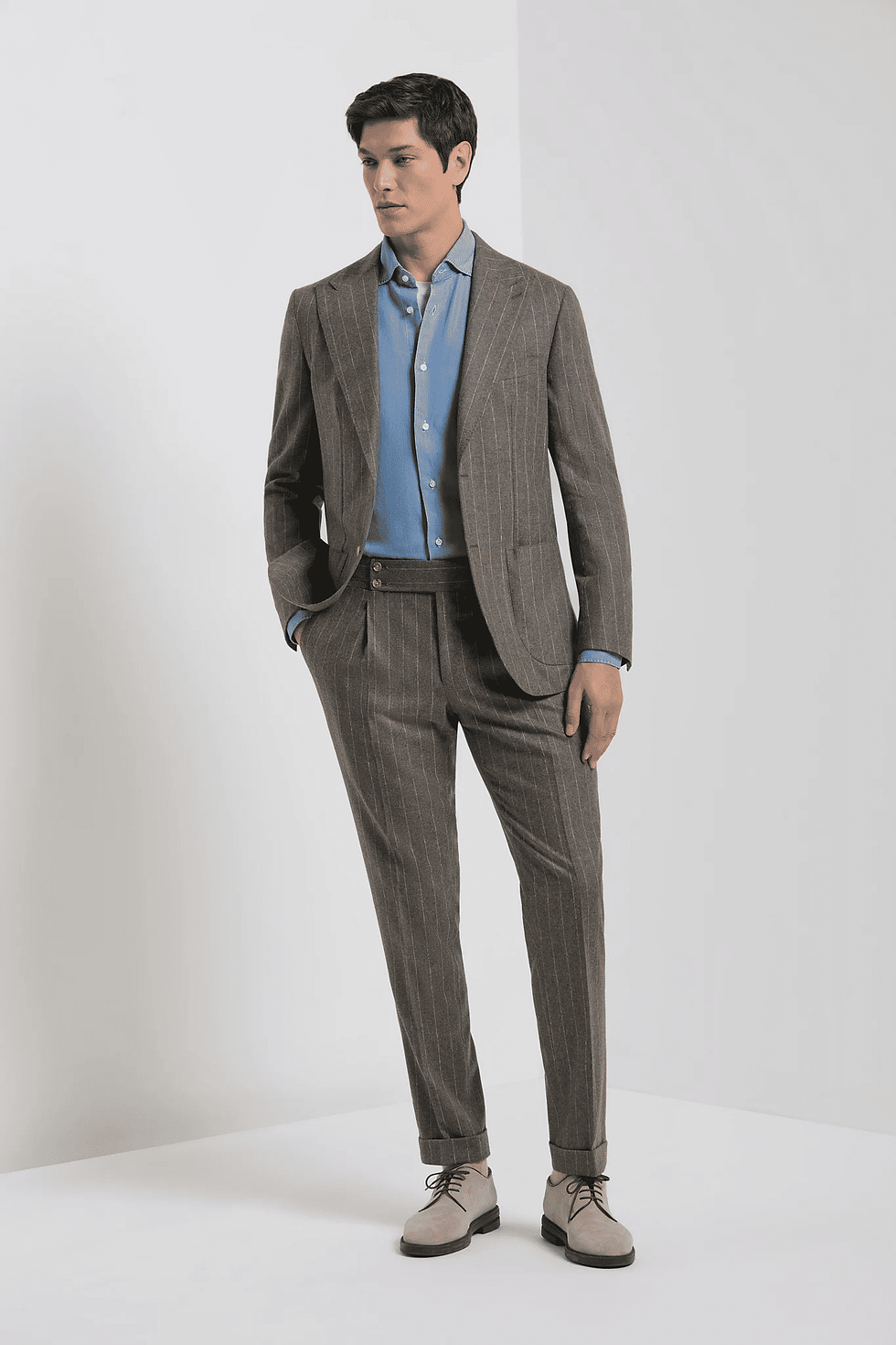 Thumbnail: Striped Wool and Cashmere Suit - Brown