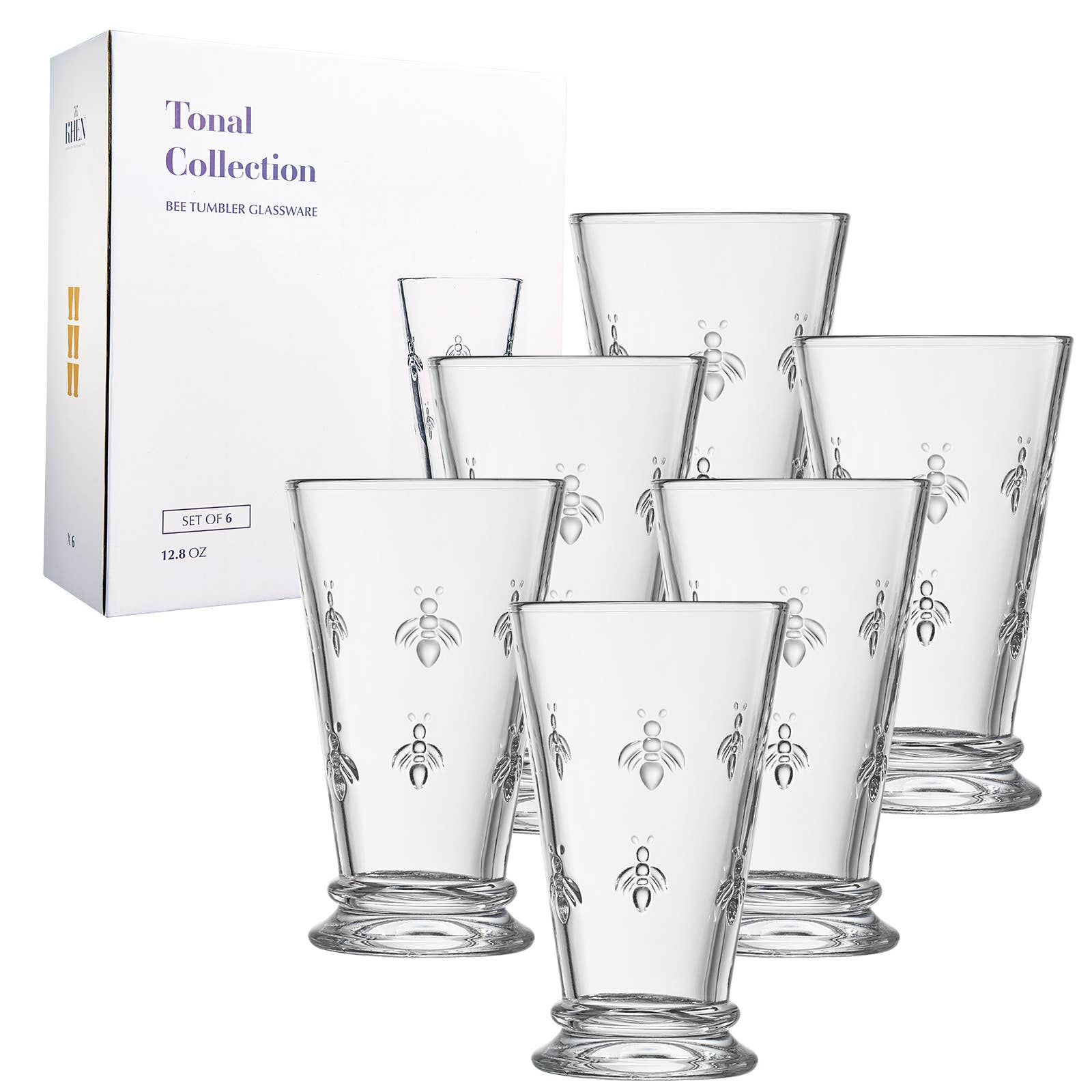 French Bee Highball Glasses | Set of 6, 13 oz