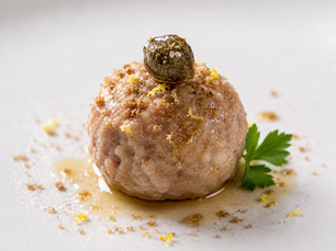 Bonbon di Vitello Tonnato con Capperi e Acciughe (Italian Vitello Tonnato Bonbon with Capers and Anchovy)