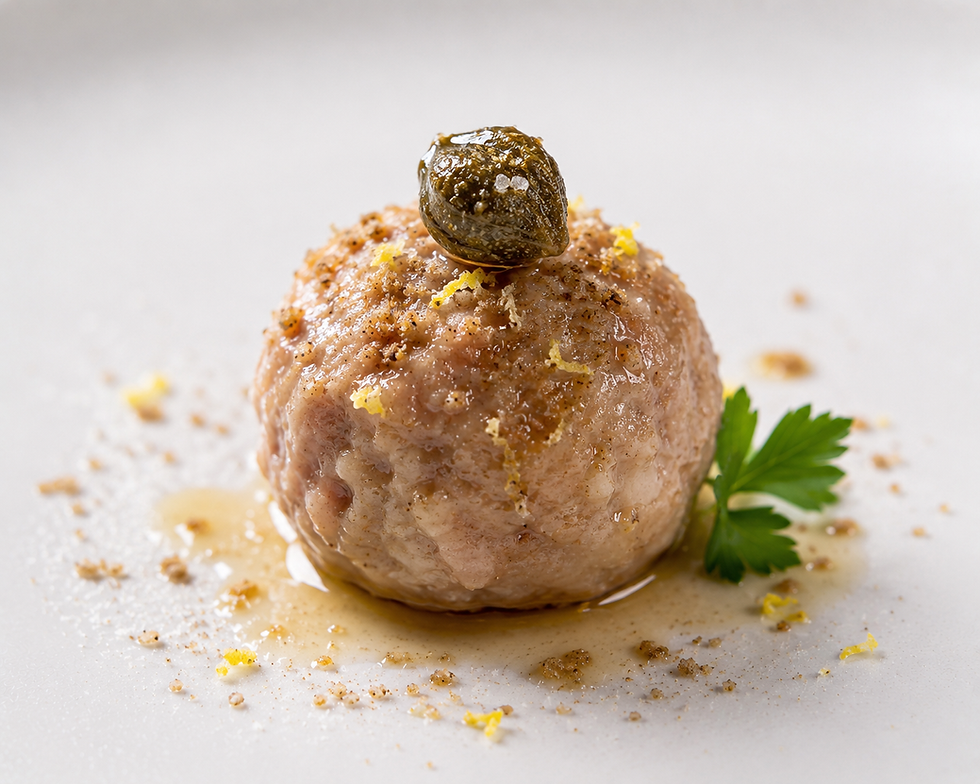 Bonbon di Vitello Tonnato con Capperi e Acciughe (Italian Vitello Tonnato Bonbon with Capers and Anchovy)