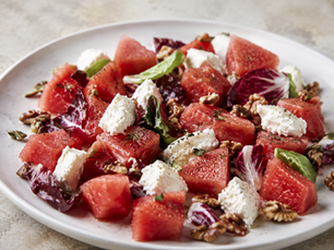 Insalata di Anguria, Radicchio, Caprino e Noci (Italian Watermelon, Radicchio, Goat Cheese and Walnut Salad)
