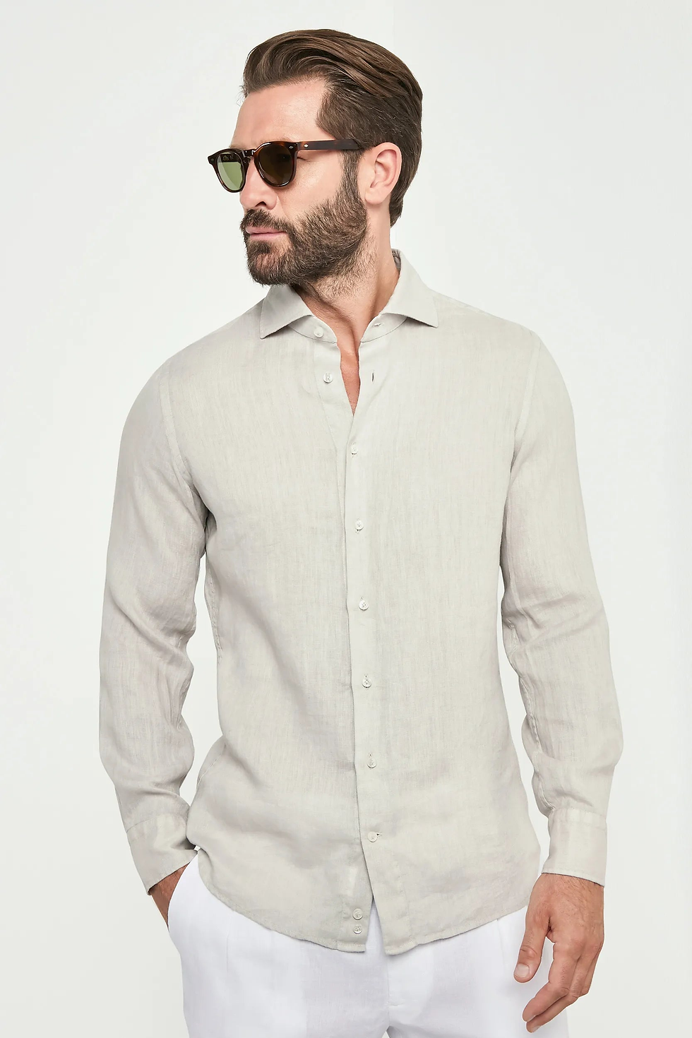 Thumbnail: Garment Dyed Linen Shirt - Light Stone