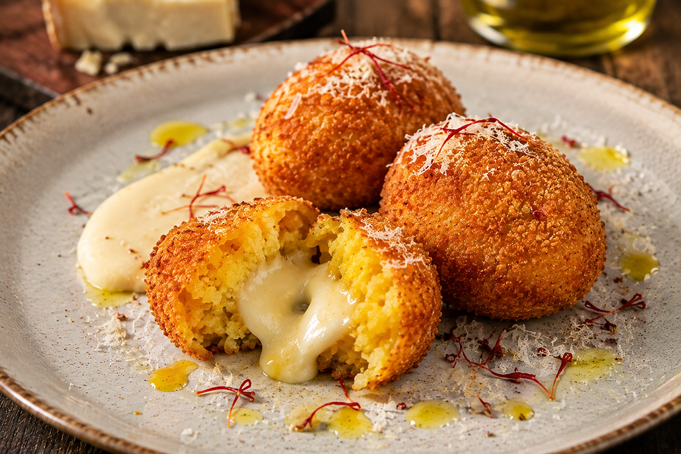 Crocchette di Risotto allo Zafferano con Cuore di Mozzarella (Italian Saffron Risotto Croquettes with a Molten Mozzarella Center)