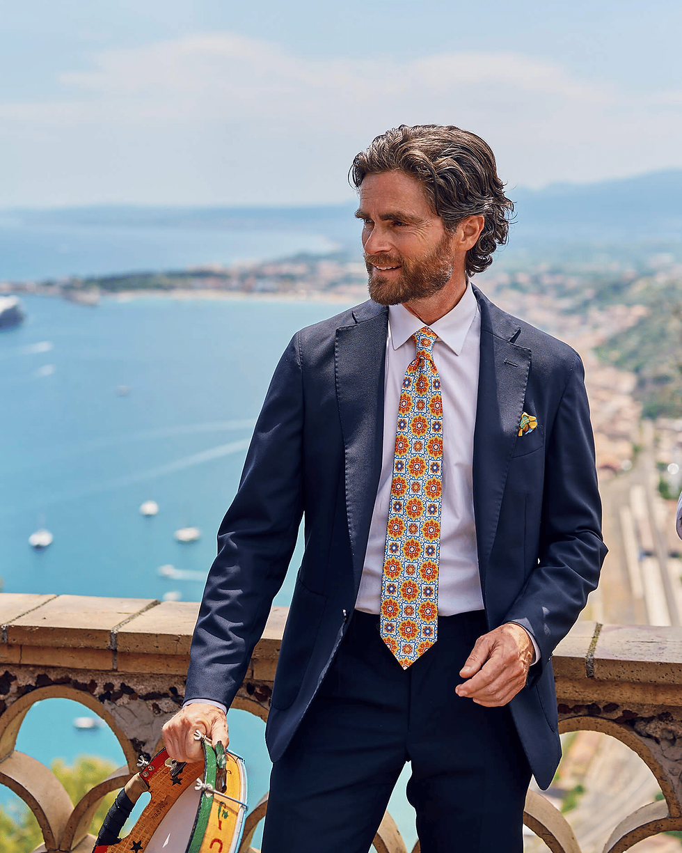 Thumbnail: Ortigia Ceramic - Duchesse Silk Tie - White and Orange