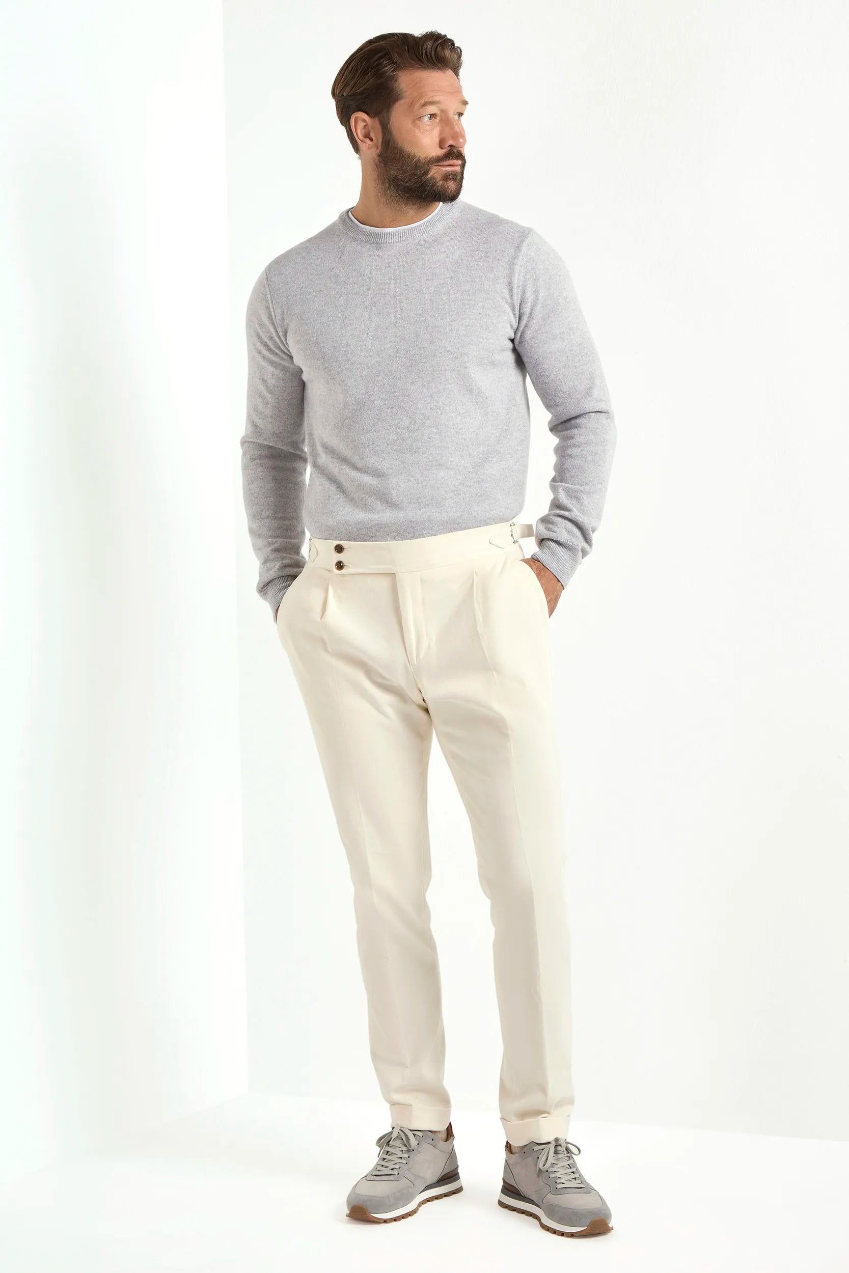 Cashmere Round Neck Sweater - Ice Grey