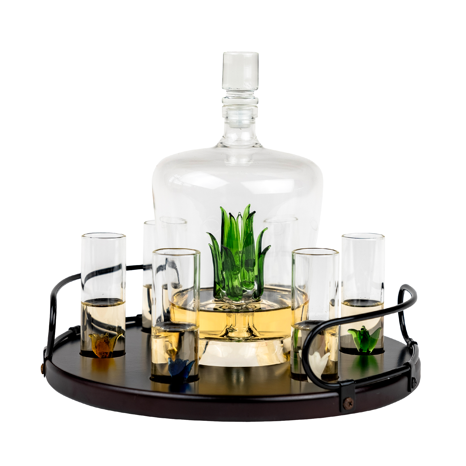 Tequila Agave Decanter with 6 Shot Glasses and Stand