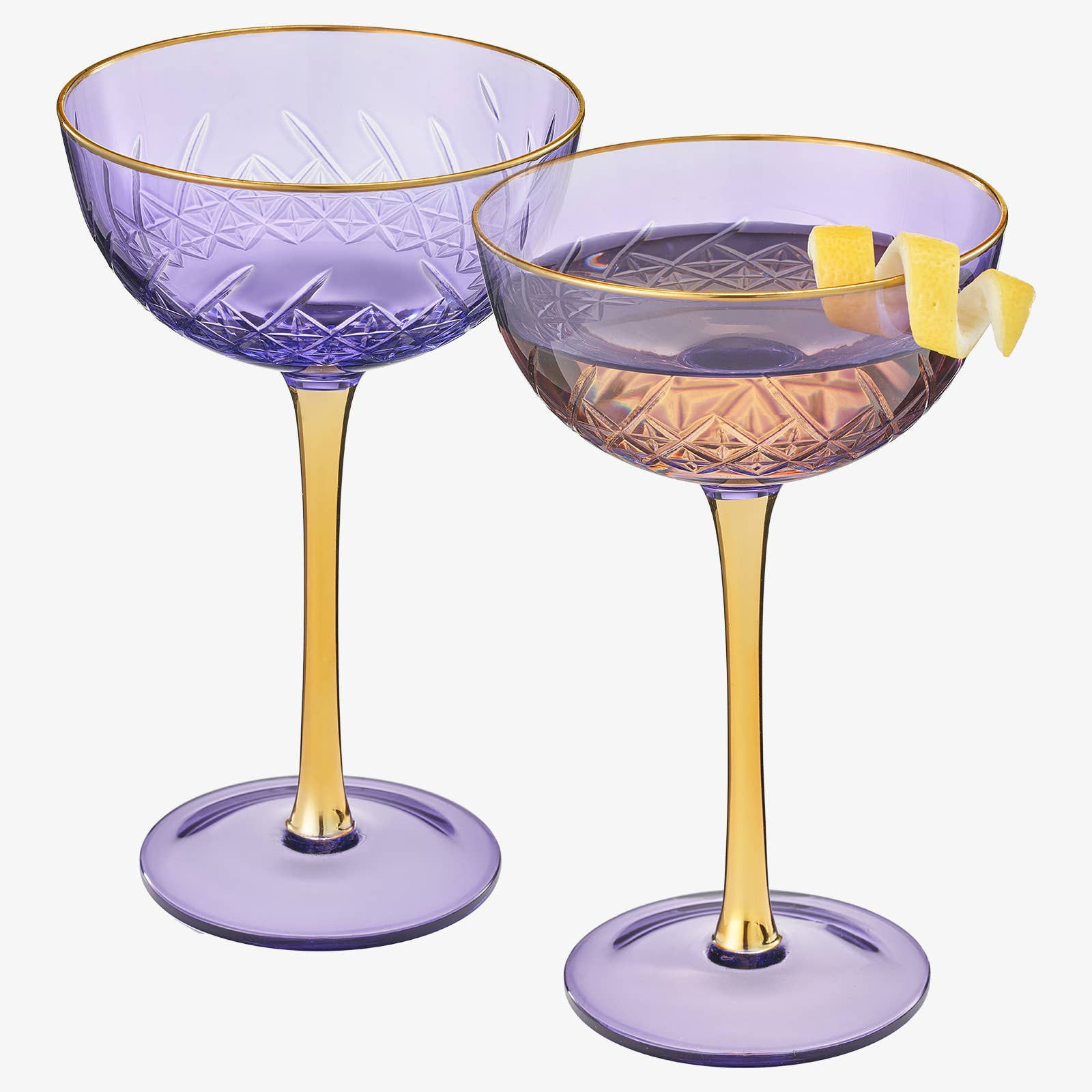 Bellissimo Champagne Coupe Cocktail Glass, Set of 2 | Purple