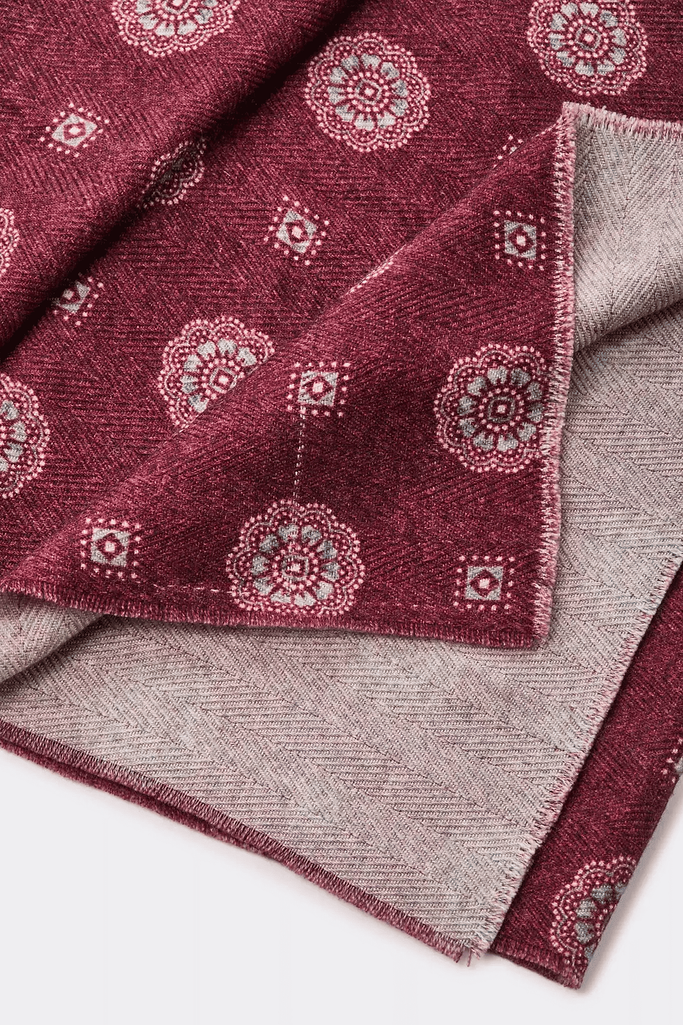 Thumbnail: Floral Wool Scarf - Burgundy and Grey