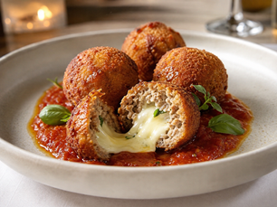 Polpette Fritte con Cuore di Fior di Latte Ciliegino (Italian Fried Meatballs with Fior di Latte Center)