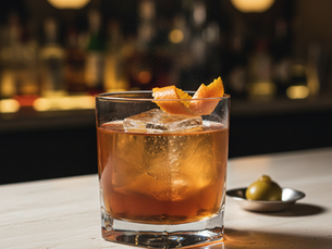 Negroni al Mandarino Italian cocktail in an elegant premium bar setting
