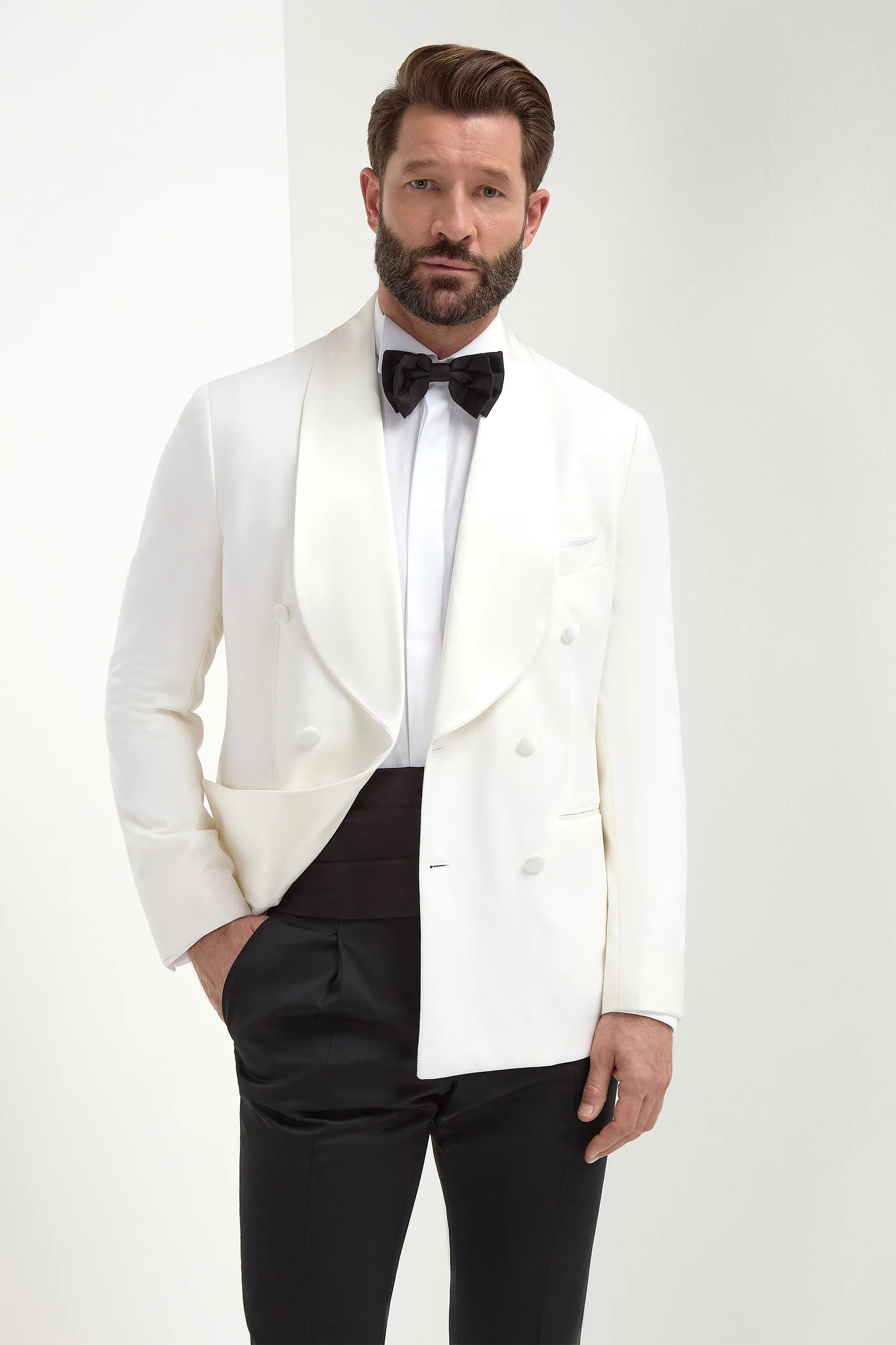 Double Breasted Tuxedo Jacket - White