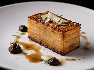 Patata Millefoglie al Parmigiano, Aglio Nero e Rosmarino (Italian Parmesan Potato Millefeuille)