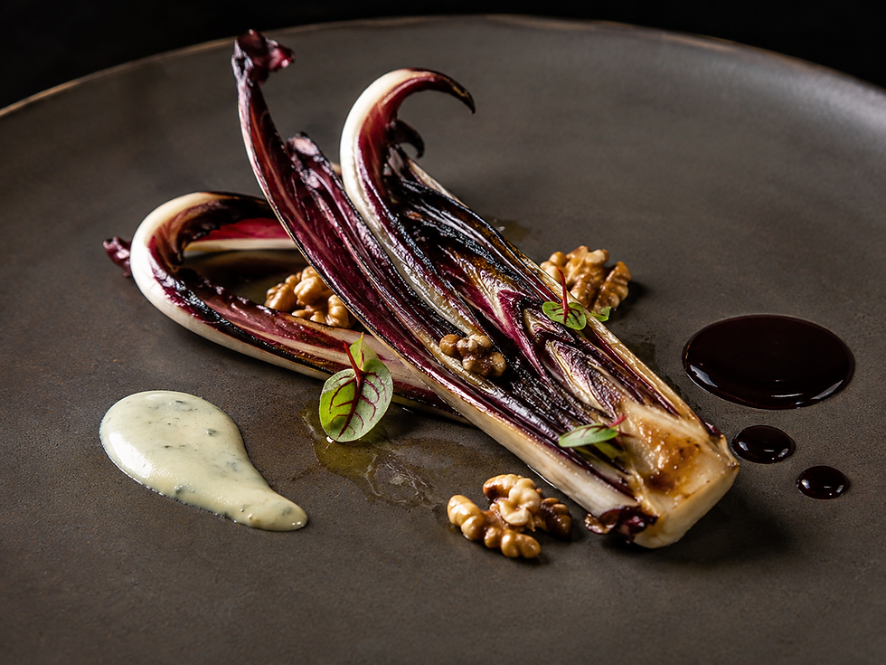 Radicchio Tardivo alla Brace, Amarone, Gorgonzola e Noci (Italian Charred Radicchio with Amarone, Gorgonzola and Walnuts)
