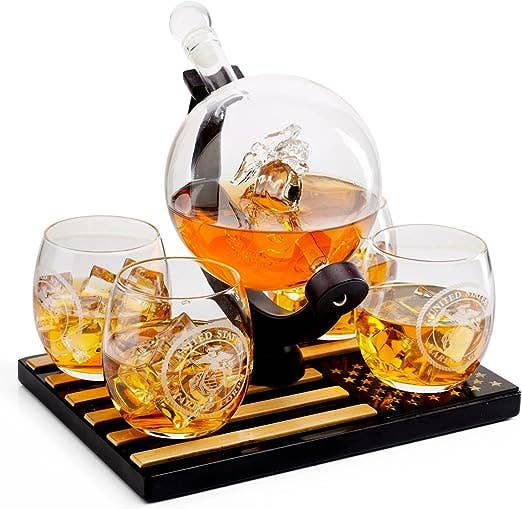 U.S. Marine Corps Usmc Globe Whiskey Set 4 Glasses