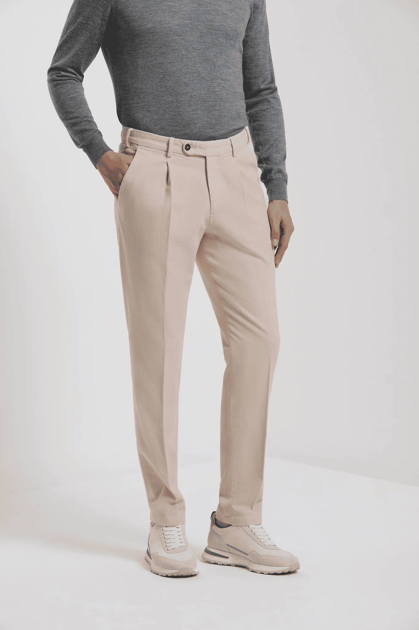 Cotton and Silk Trousers - Beige