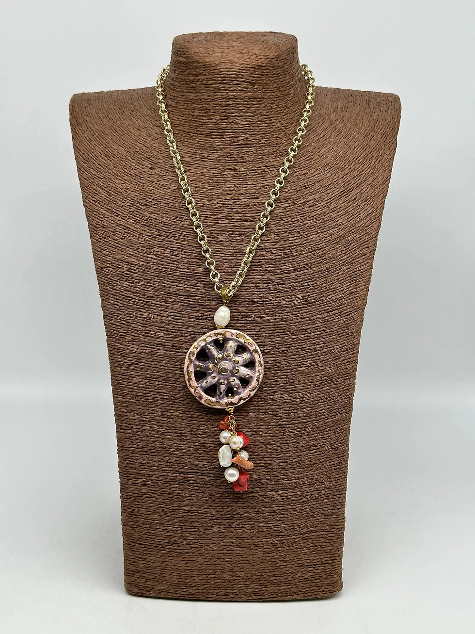 Thumbnail: Sicilian Cart Wheel Necklace Pink Ceramic Caltagirone